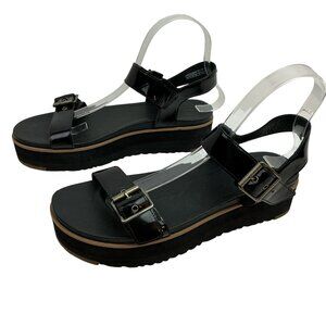 UGG Angie Patent Leather Platform Sandals Women 9 Black NWOT